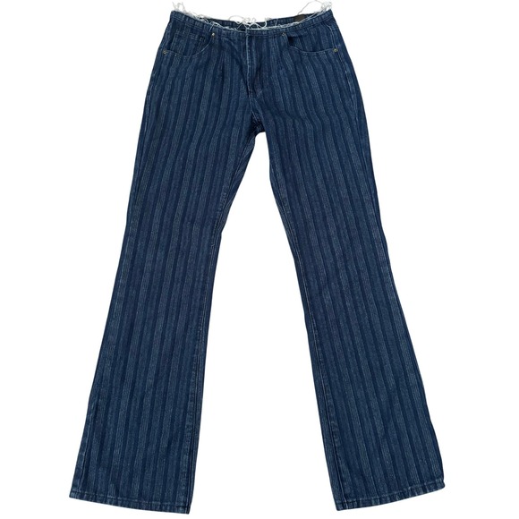 Lioness Denim - EUC Lioness Charismatic Mid Rise Flare‎ Jeans Sz M Dark Denim Blue Striped y2k